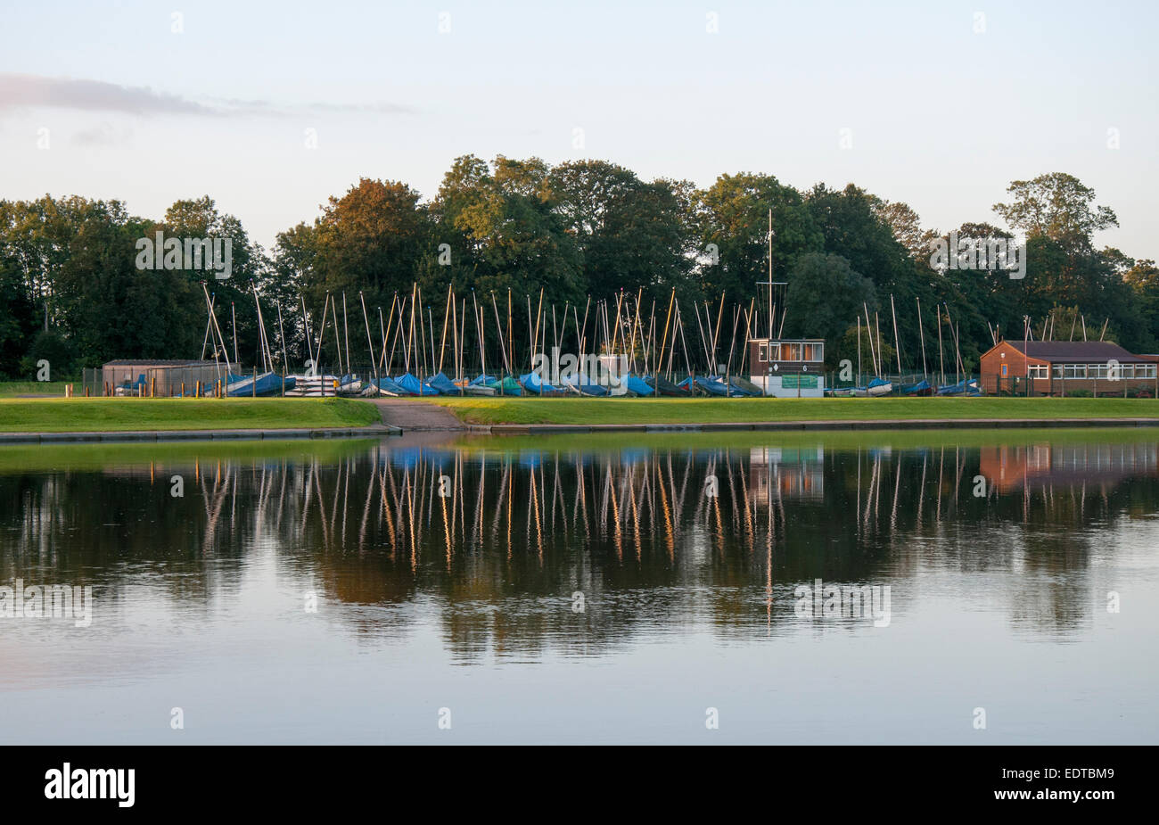 The Sailing Club reflected in the River Trent at Colwick Park, Nottinghamshire England UK Stock Photo