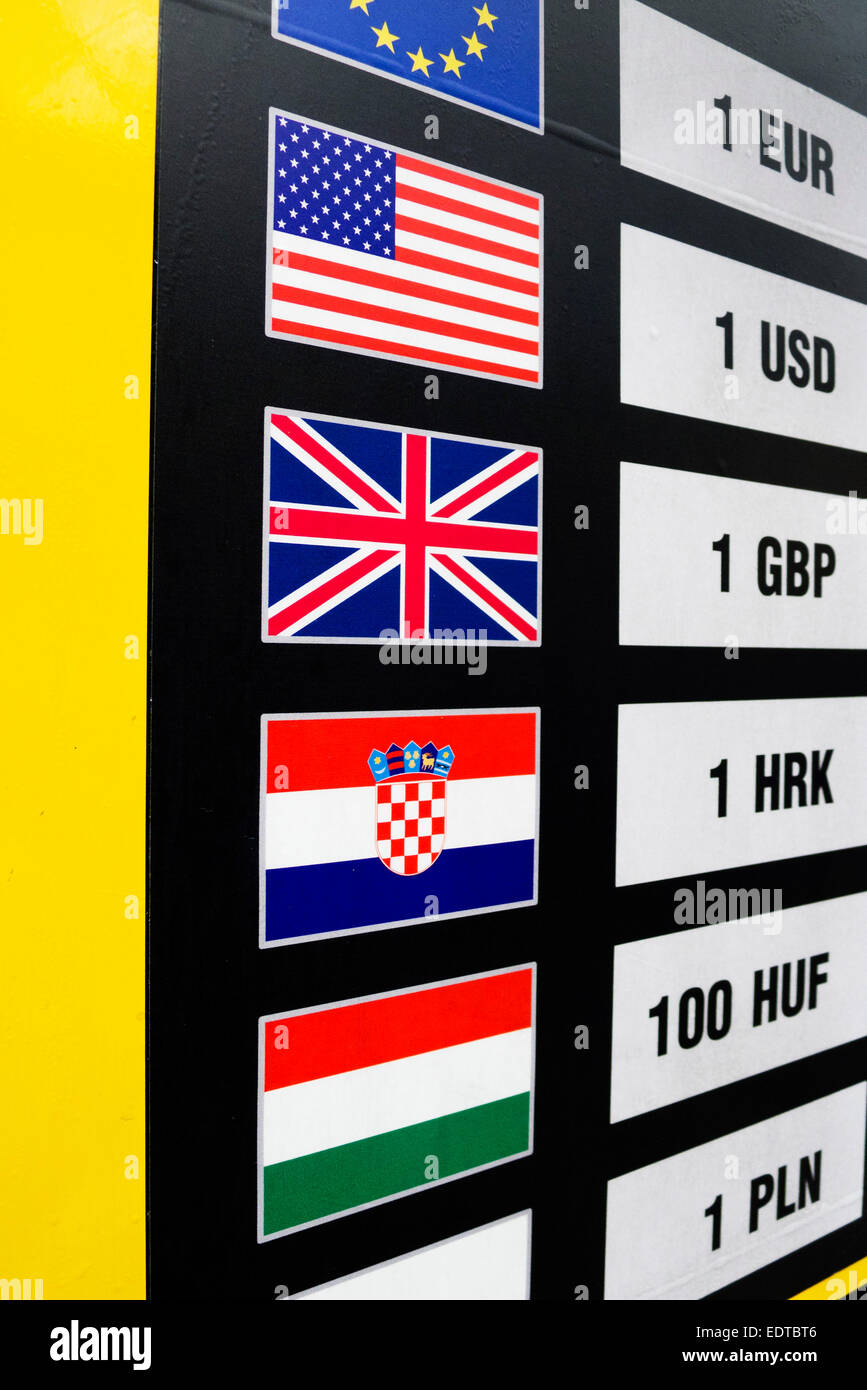 board with currencies and exchange rates Stock Photo