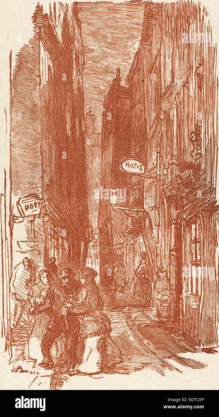 Auguste Lepère, Rue Saint-Severin, French, 1849 - 1918, published 1901, wood engraving printed in sanguine Stock Photo