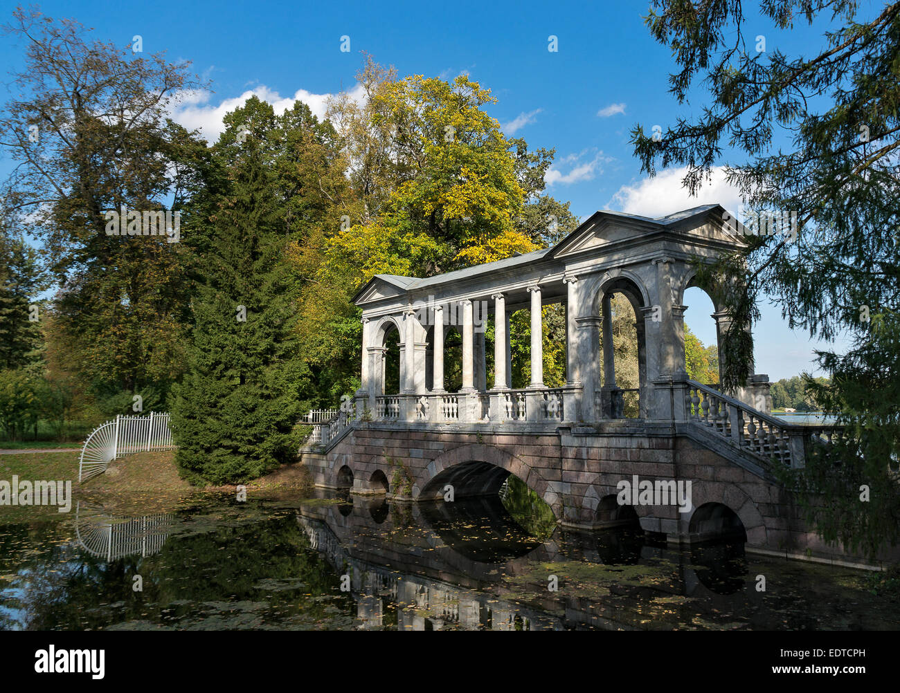 Marble bridge in Tsarskoye Selo, Russia Stock Photo