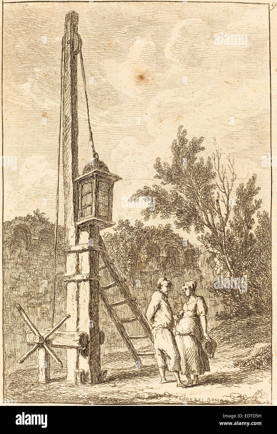 Hubert Robert (French, 1733 - 1808), The Post, etching Stock Photo