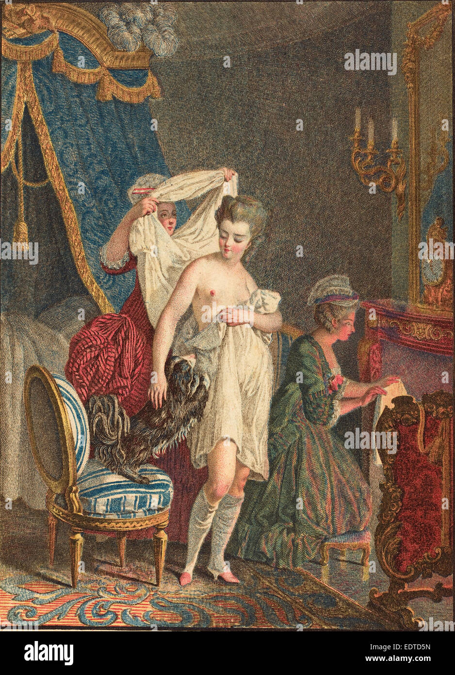 Nicolas Francois Regnault (French, 1746 - c. 1810), Le Lever, color stipple etching and etching Stock Photo