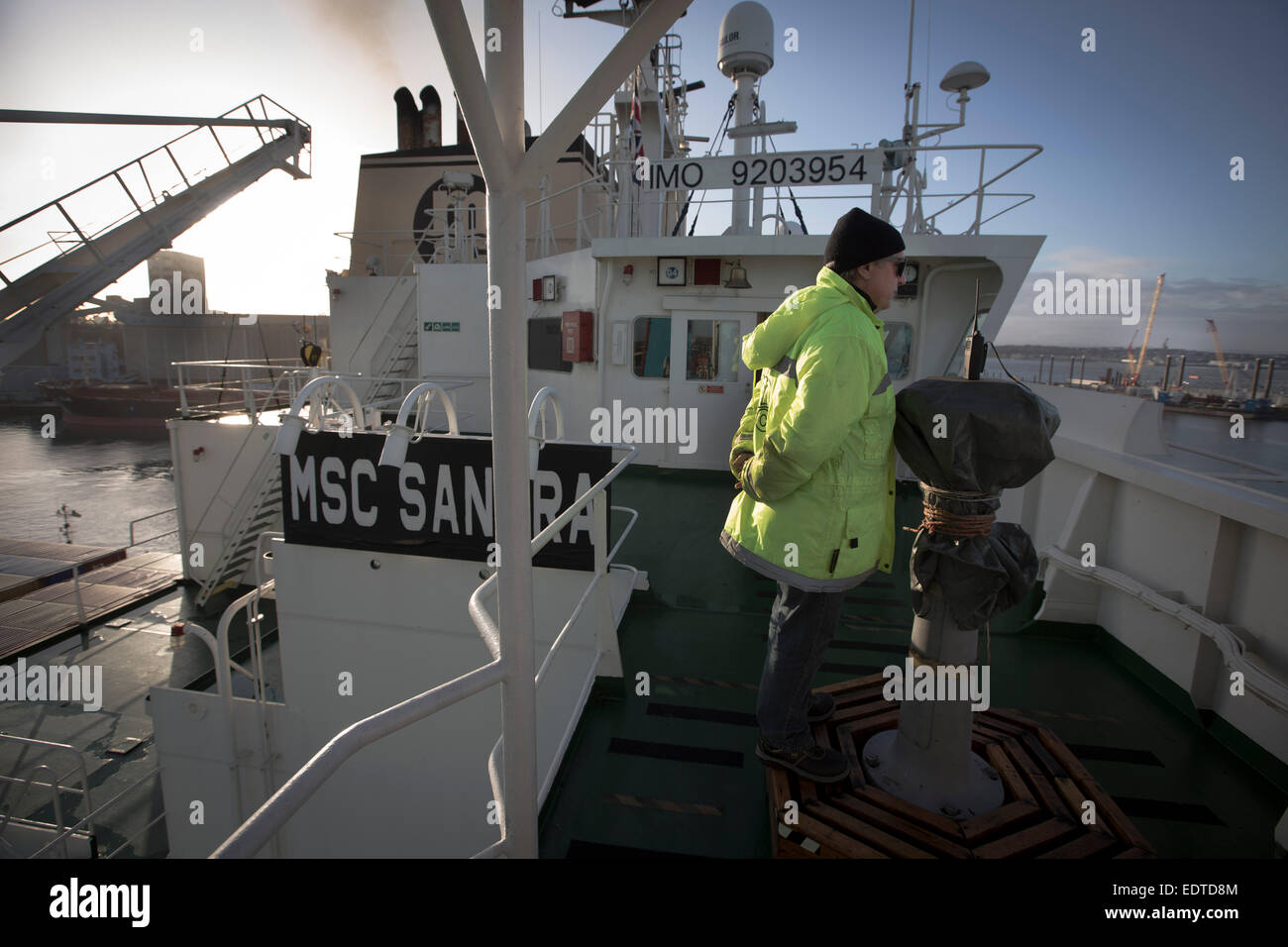 Ship's captain Vladimir Novogradec, on board the MSC Sandra as it awaits to sail from Seaforth Dock, Liverpool, England, UK. Stock Photo