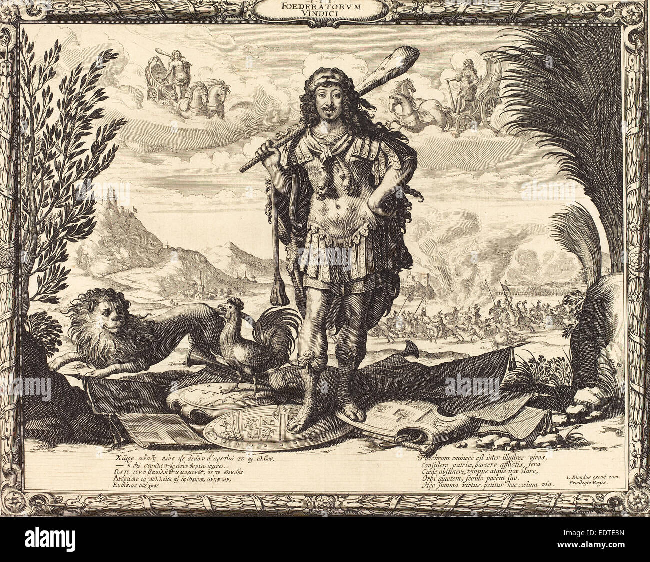 Abraham Bosse (French, 1602 - 1676), Louis XIII as Hercules, engraving and etching Stock Photo
