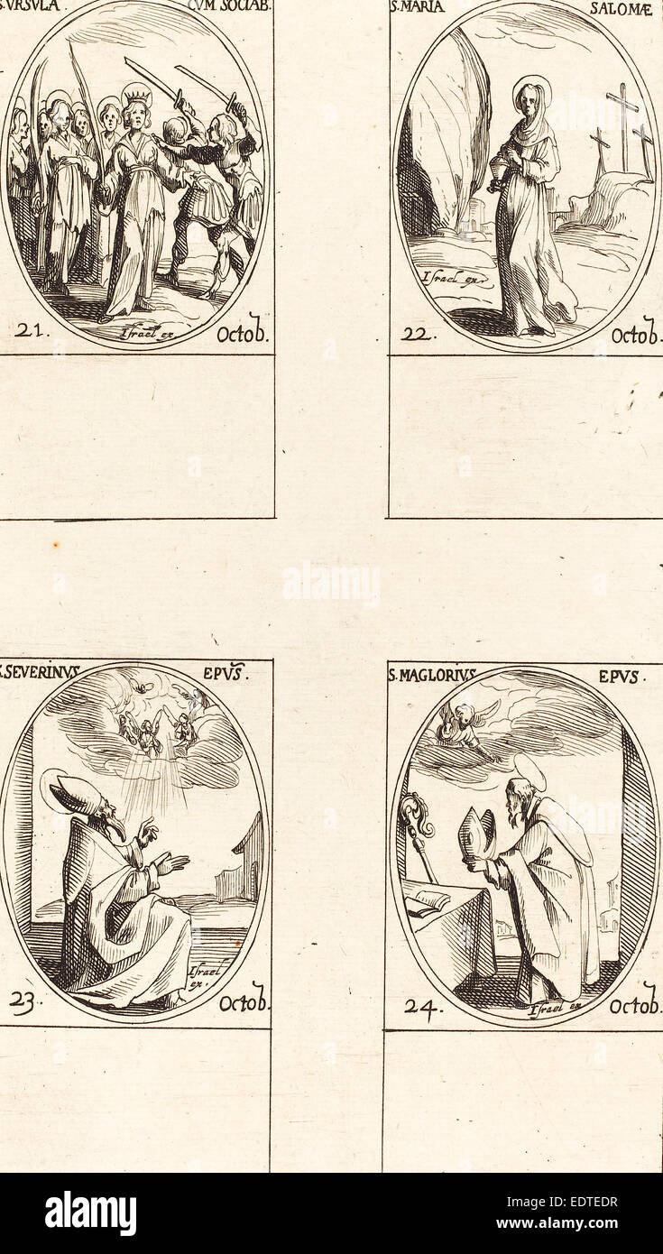 Jacques Callot (French, 1592 - 1635), St. Ursula and Companions; St. Mary Salome; St. Severinus; St. Maglorius, etching Stock Photo