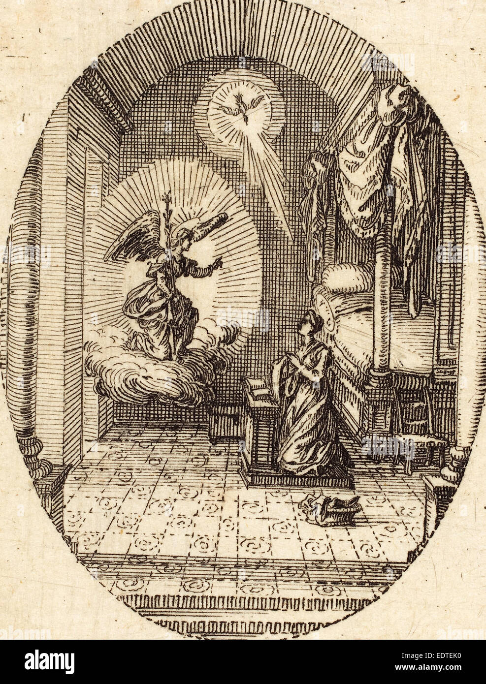 Jacques Callot (French, 1592 - 1635), The Annunciation, c. 1631, etching Stock Photo