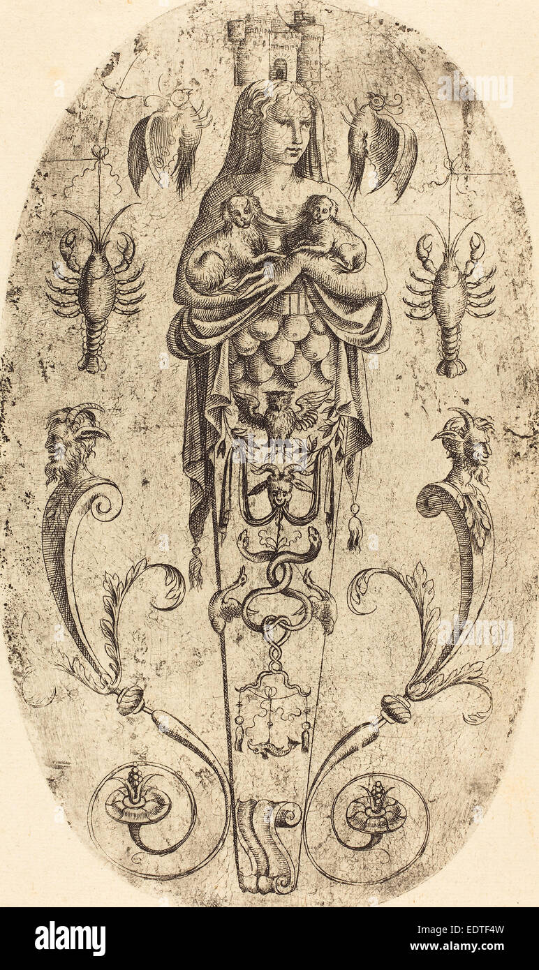 Jean Mignon (French, active 1543 - active c. 1545), Diana of Ephesus, etching
