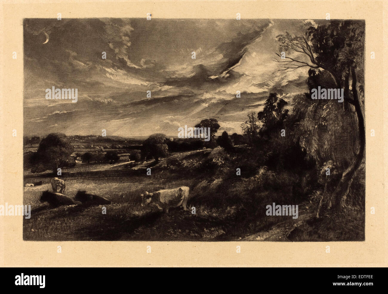 David Lucas after John Constable (British, 1802 - 1881), Summer Evening, in or after 1829, mezzotint [progress proof] Stock Photo