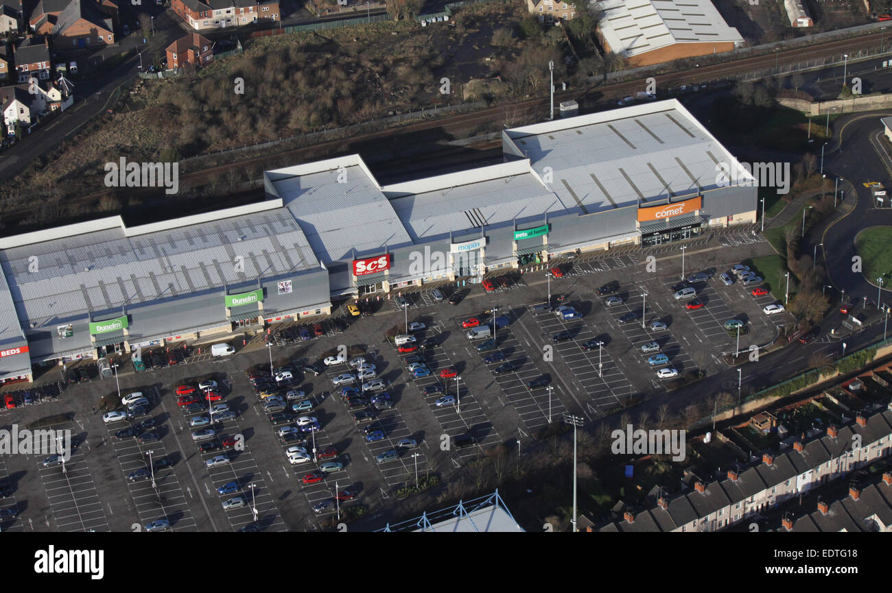 aerial view of the Portland Retail Park in Mansfield, Nottinghamshire, UK Stock Photo