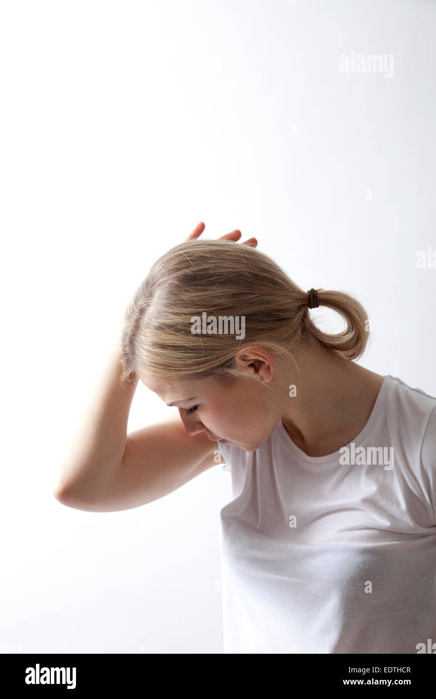 Woman worry head in hands hi-res stock photography and images - Alamy