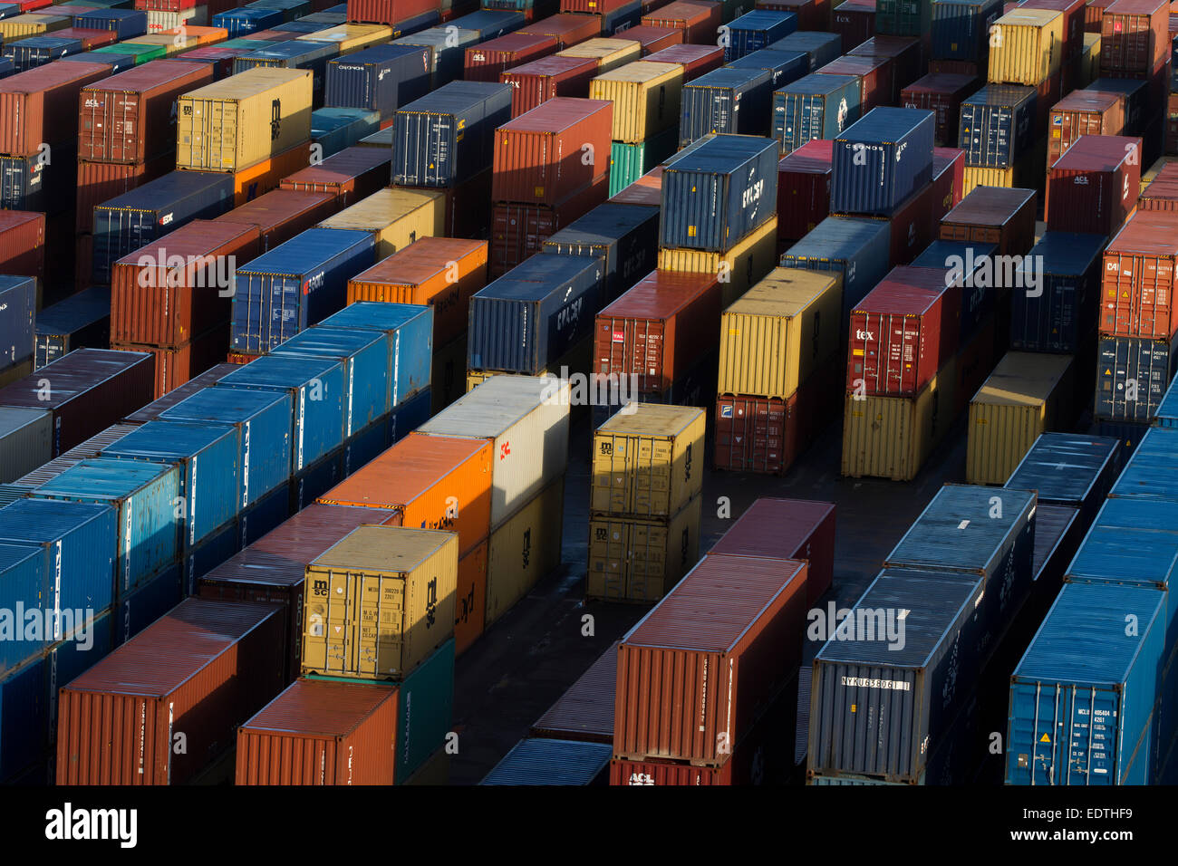 Cargo containers on the dock side at Seaforth Docks, Liverpool, England, UK. Stock Photo