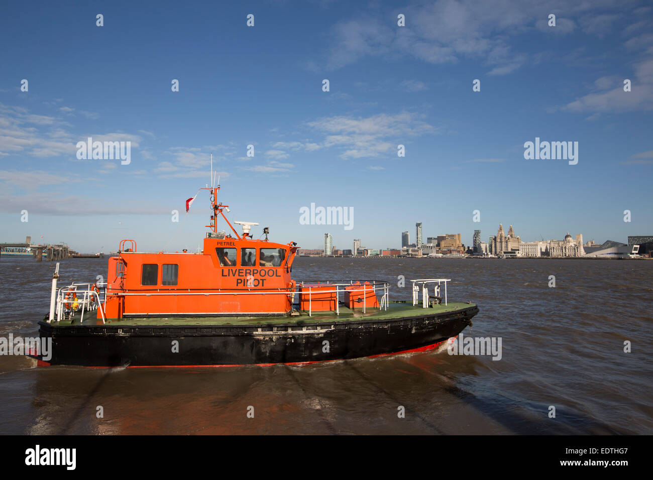 A pilot launch belonging to Liverpool Pilot Services Ltd at Woodside, Birkenhead, Wirral. Stock Photo