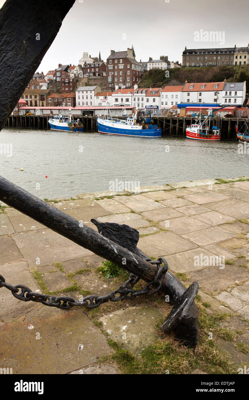 UK, England, Yorkshire, Whitby, Anchor on pier opposite Fish Quay Stock Photo