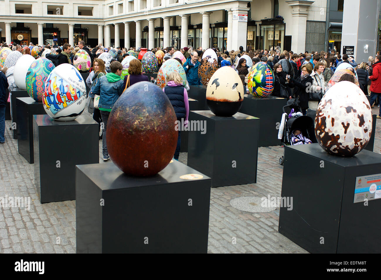 For Easter week, all the eggs in the (Fabergé) Big Egg Hunt were brought together in Covent Garden so you could see them al. Stock Photo