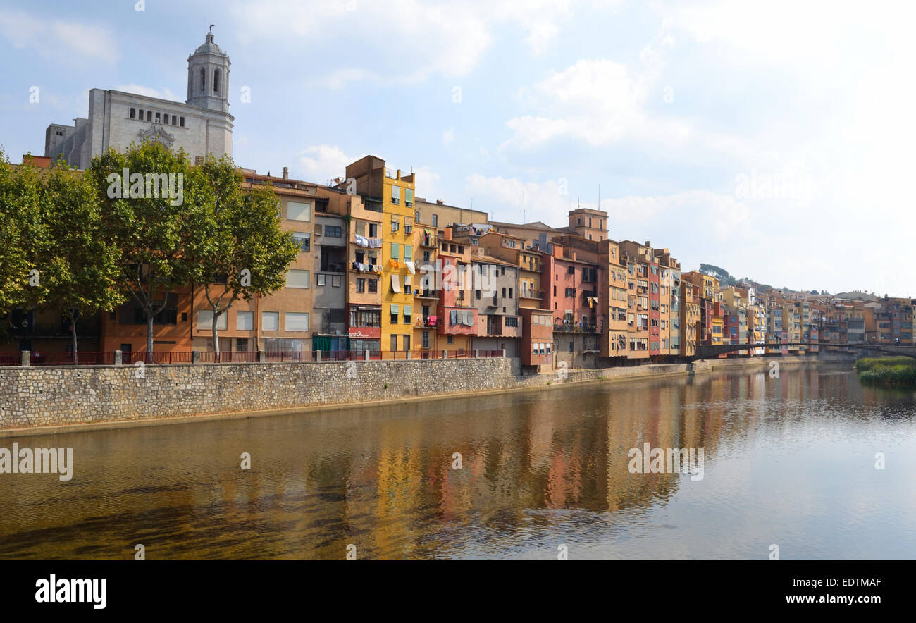 Colorful picturesque houses in Girona, Catalonia, Spain Stock Photo