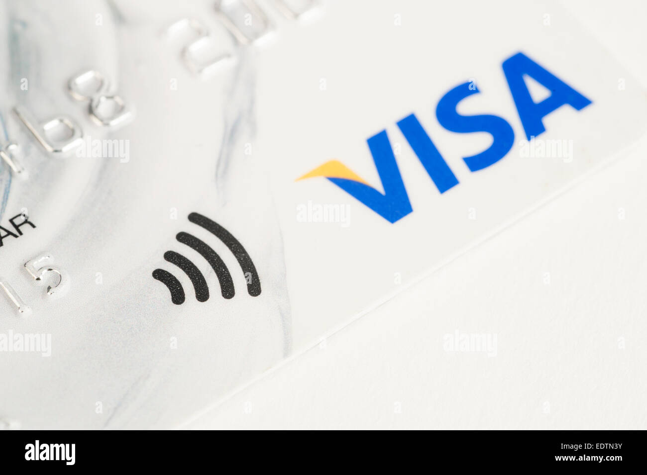 White contactless Visa card close-up detail Stock Photo