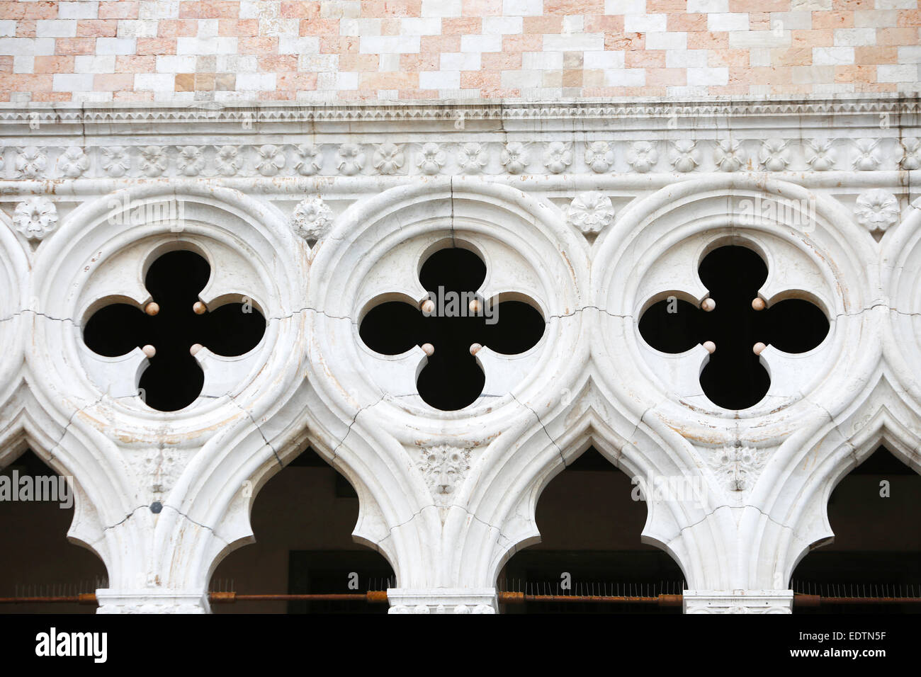 A detail of the Doge's palace (Palazzo Ducale) architecture on San Marco Square in Venice, Italy. Stock Photo