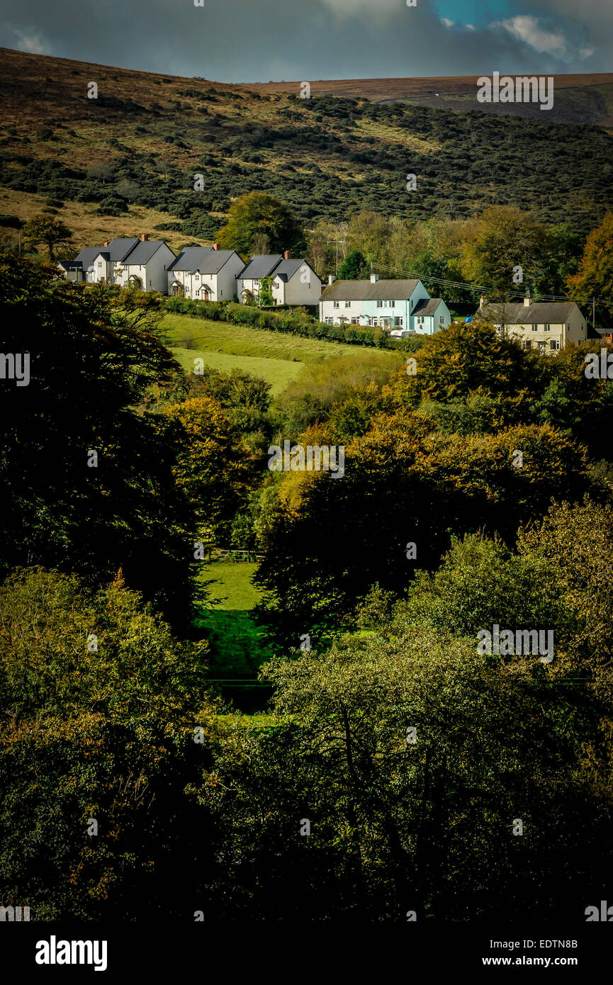 The village of Withypool nestled in the moorland on Exmoor, Somerset