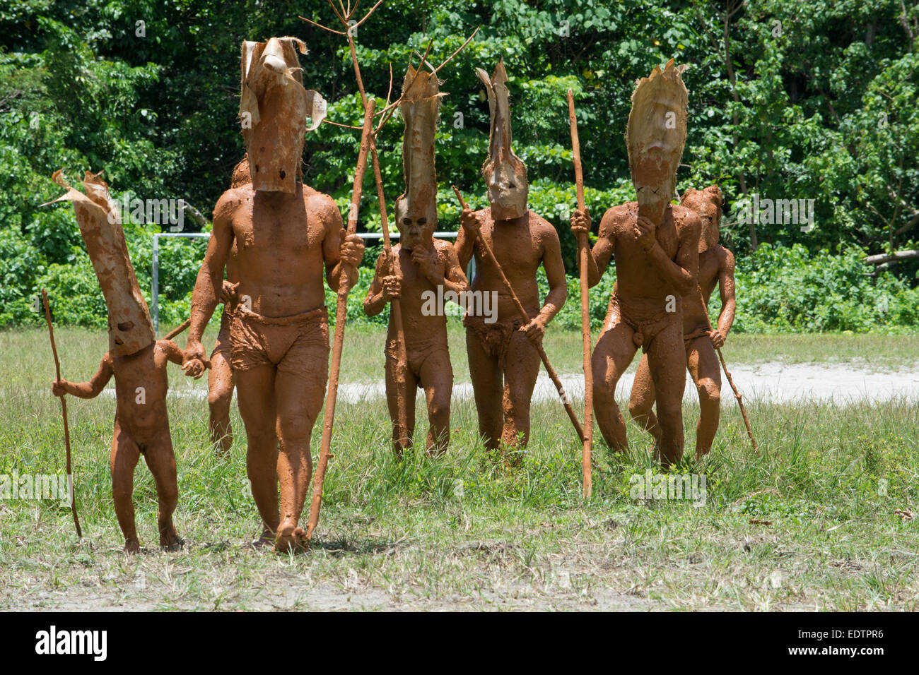 Melanesia, Solomon Islands, island of Owaraha or Owa Raha (formerly known as Santa Ana), Gupuna aka Ghupuna. Mud Men. Stock Photo