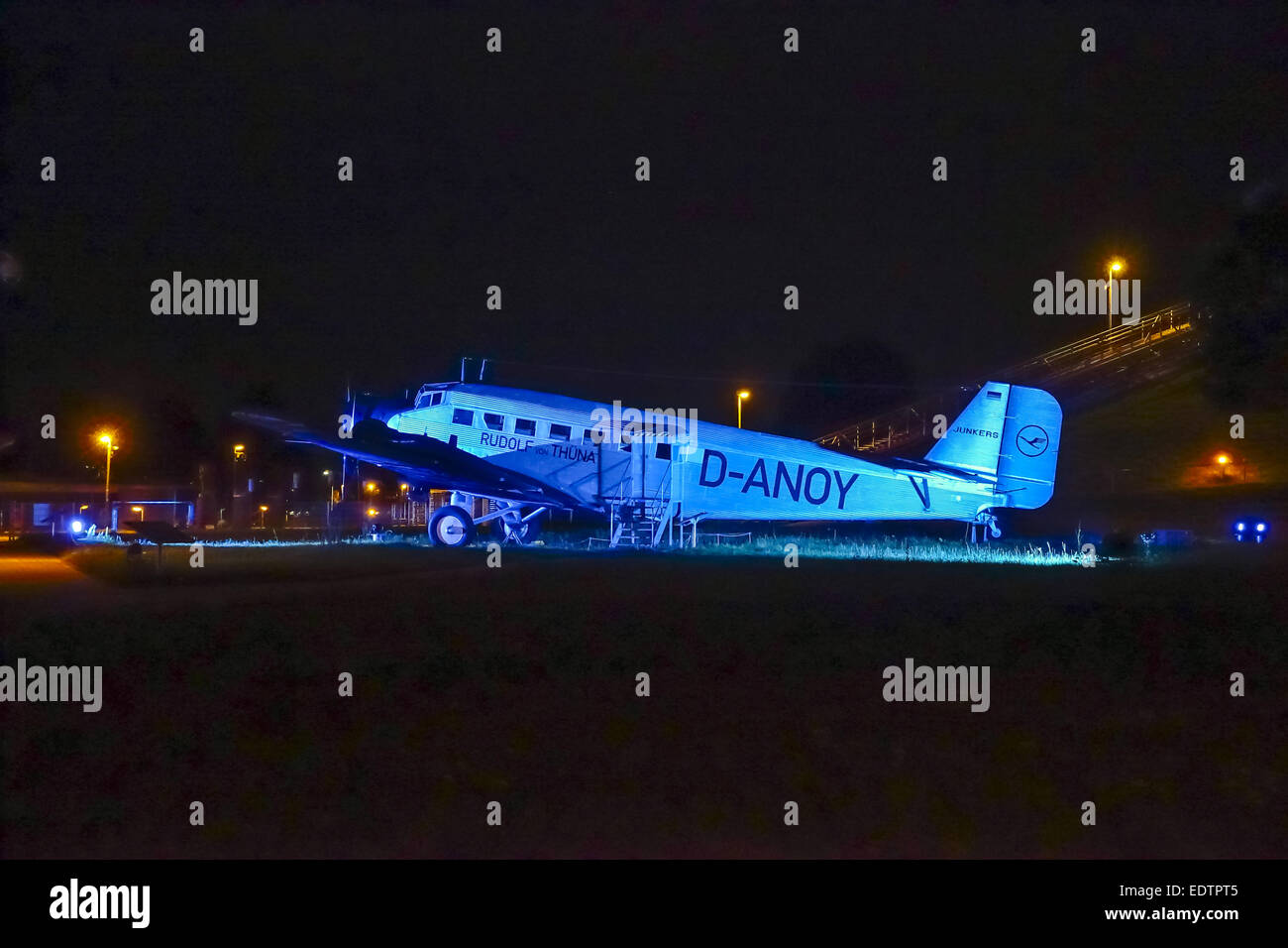 Historisches Flugzeug Junkers JU 52, BJ. 1937, Besucherpark Flughafen München II, München, Bayern, Deutschland,Historical aircra Stock Photo