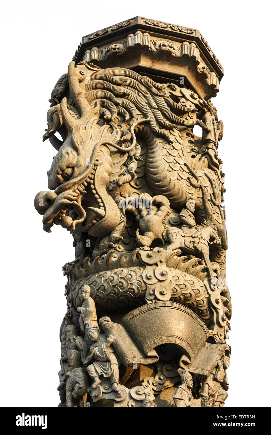 Dragon column with isolated background ,Thailand Stock Photo