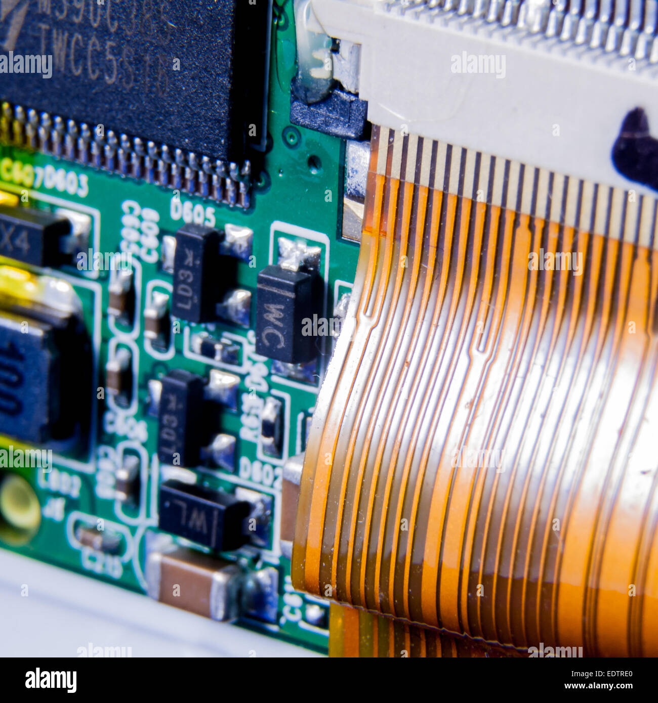 Behind The Touch Screen. Small electronic components of a tablet Stock Photo