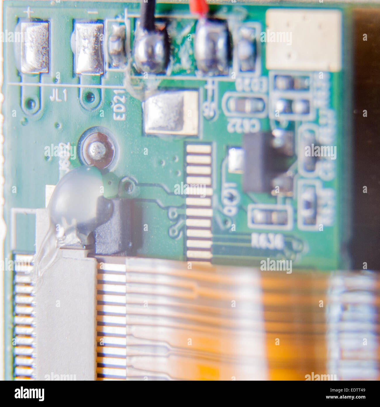 Behind The Touch Screen. Small electronic components of a tablet Stock Photo