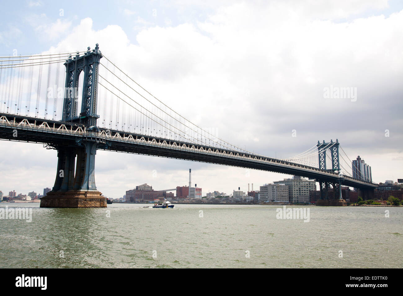 Manhattan bridge and Brooklyn on the background, East river, New York, Usa, America Stock Photo