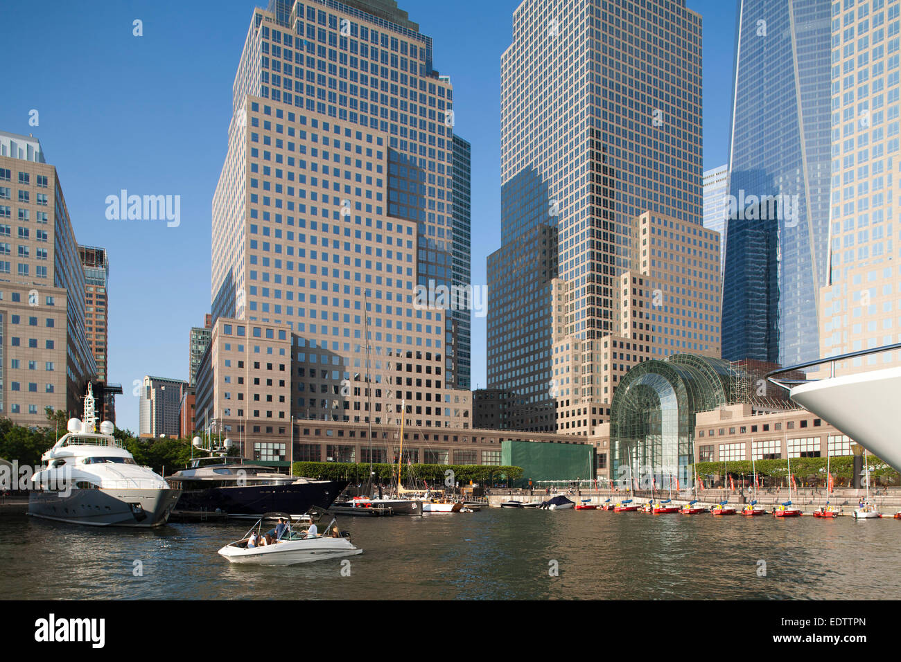 marina, battery park area, world financial center and skyscrapers, financial district, Manhattan, New York, Usa, America Stock Photo