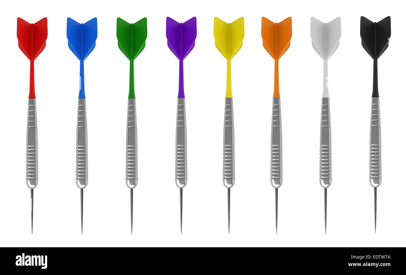 3d render of darts in various colors isolated on white background Stock Photo Alamy
