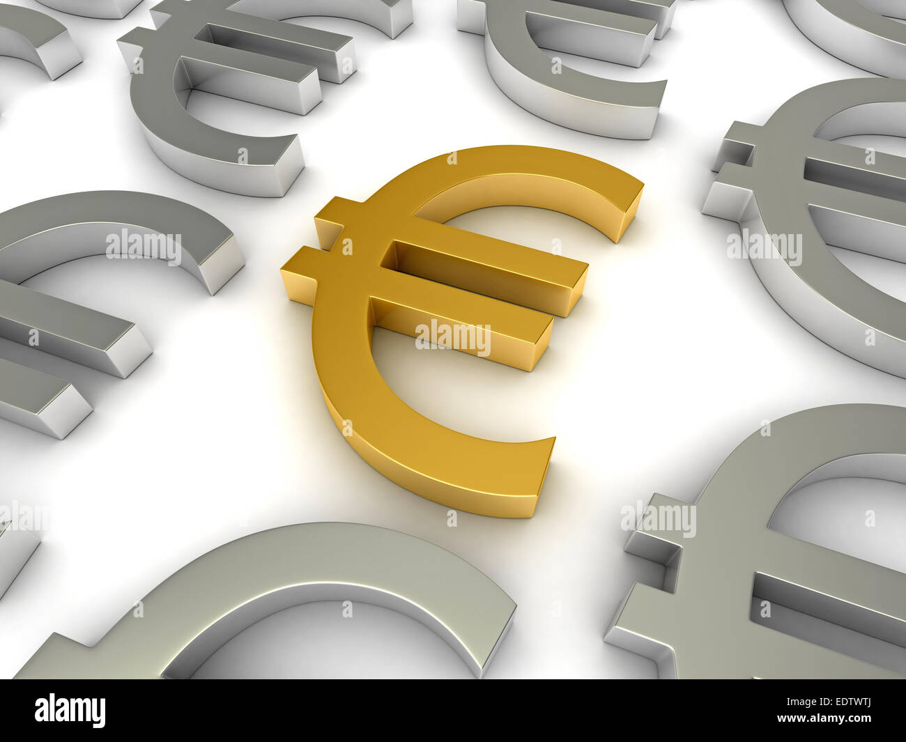 3d render of euro symbols over white background Stock Photo