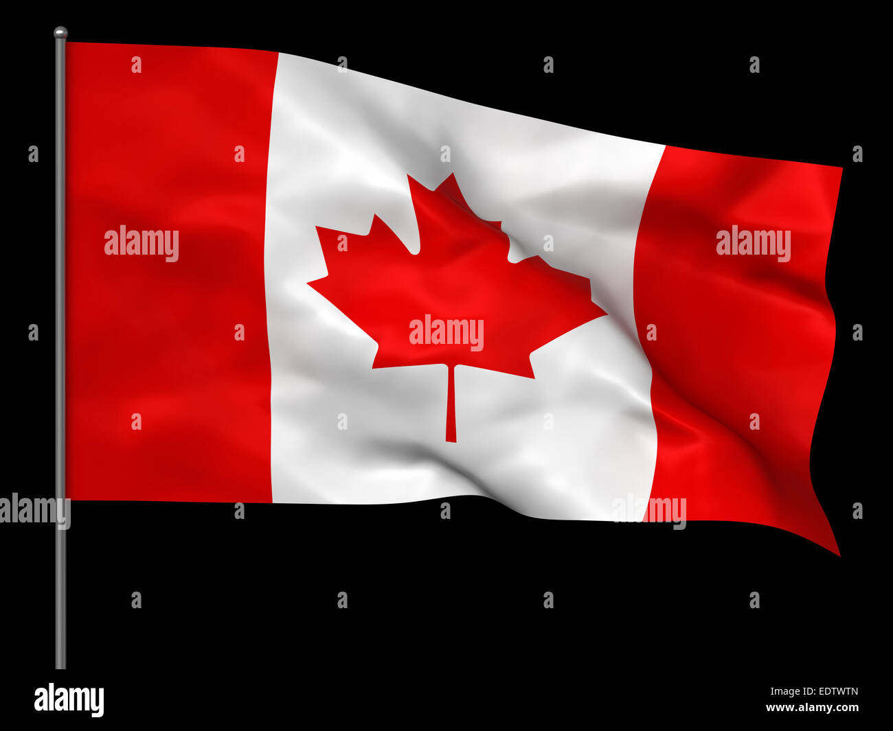 Waving Canadian flag isolated over black background Stock Photo