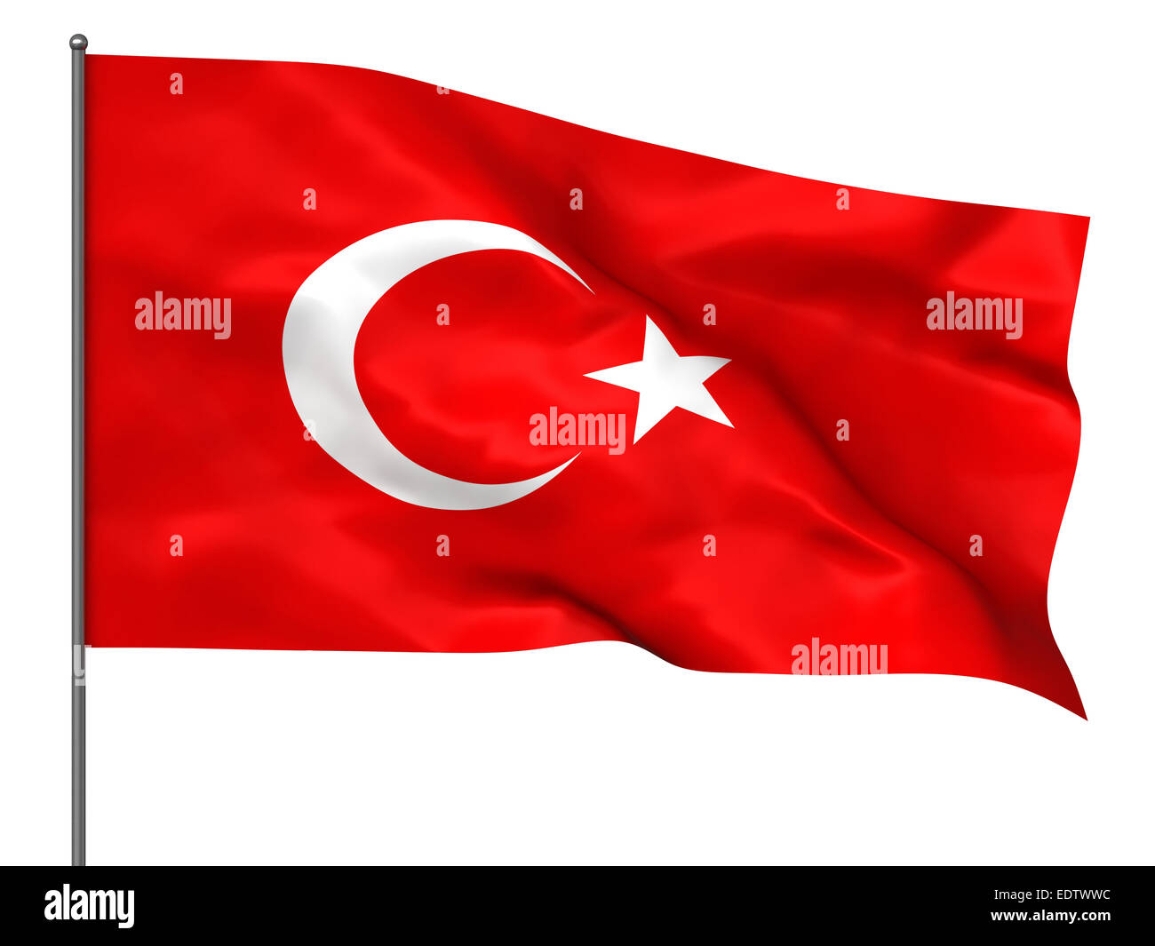 Waving Turkish flag isolated over white background Stock Photo