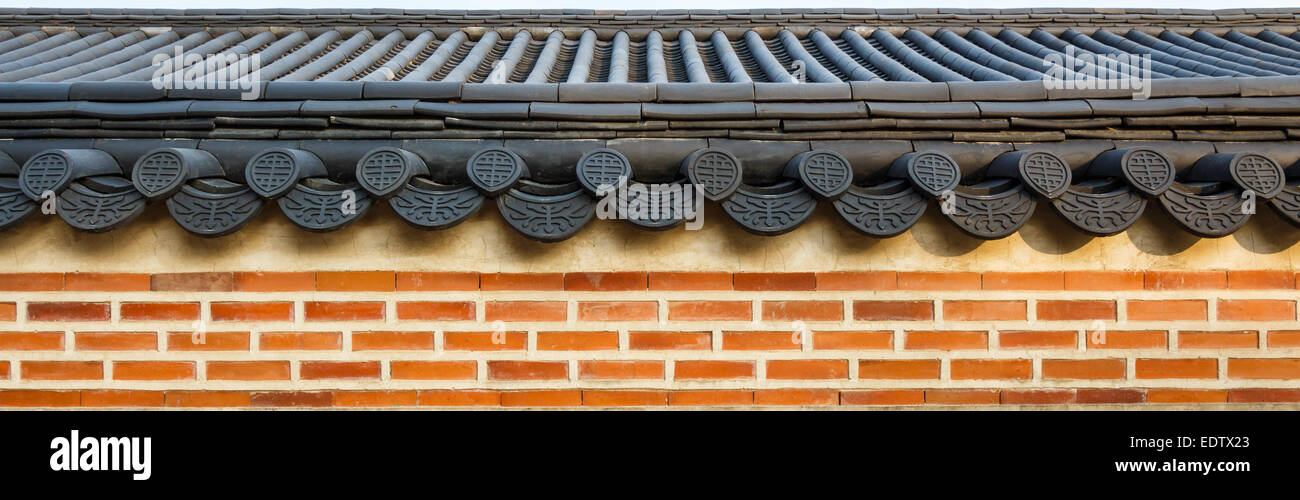 roof on wall in Gyeongbokgung palace ,Korea Stock Photo