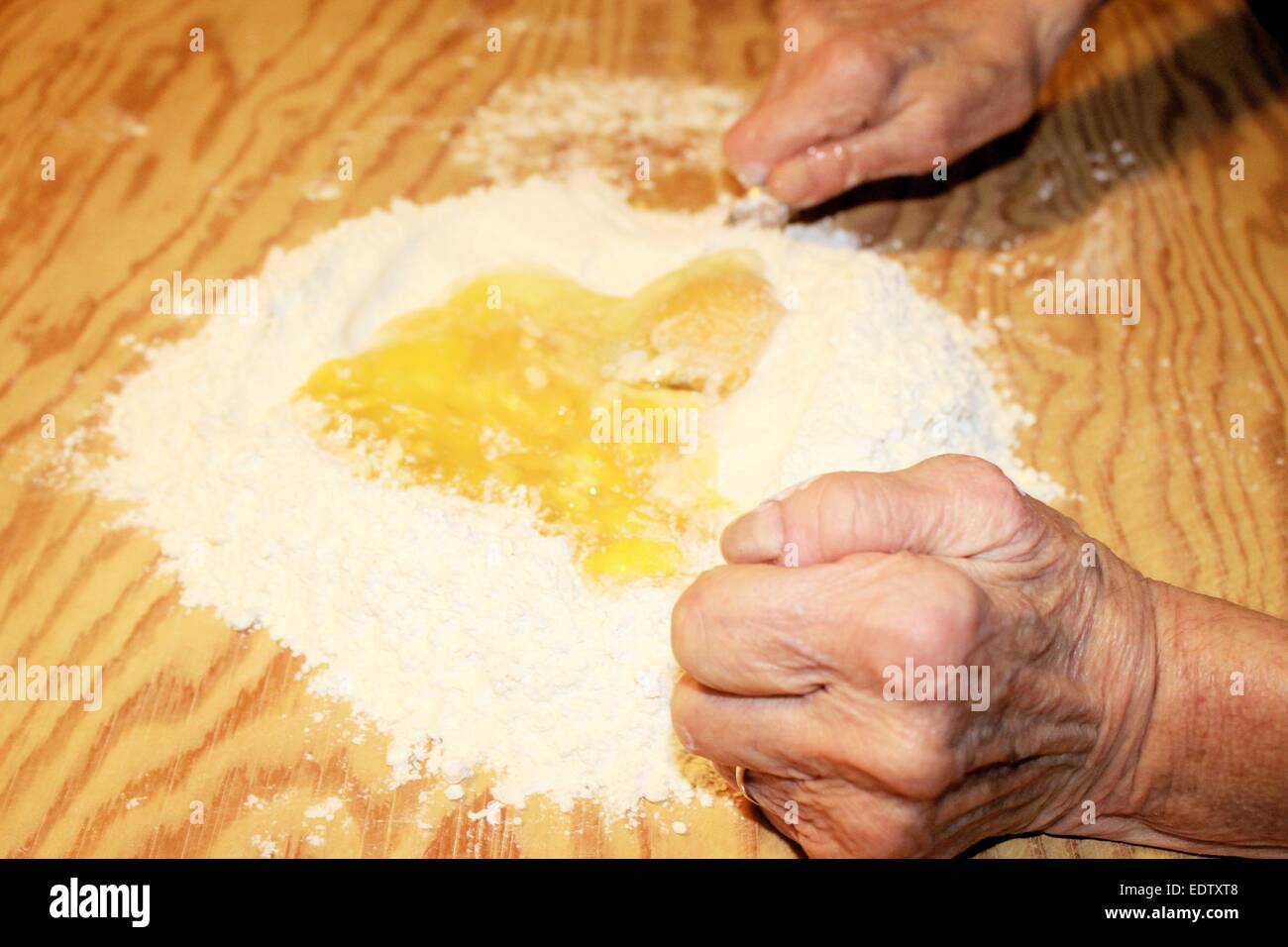 cooking fresh homemade pasta with egg and flour Stock Photo
