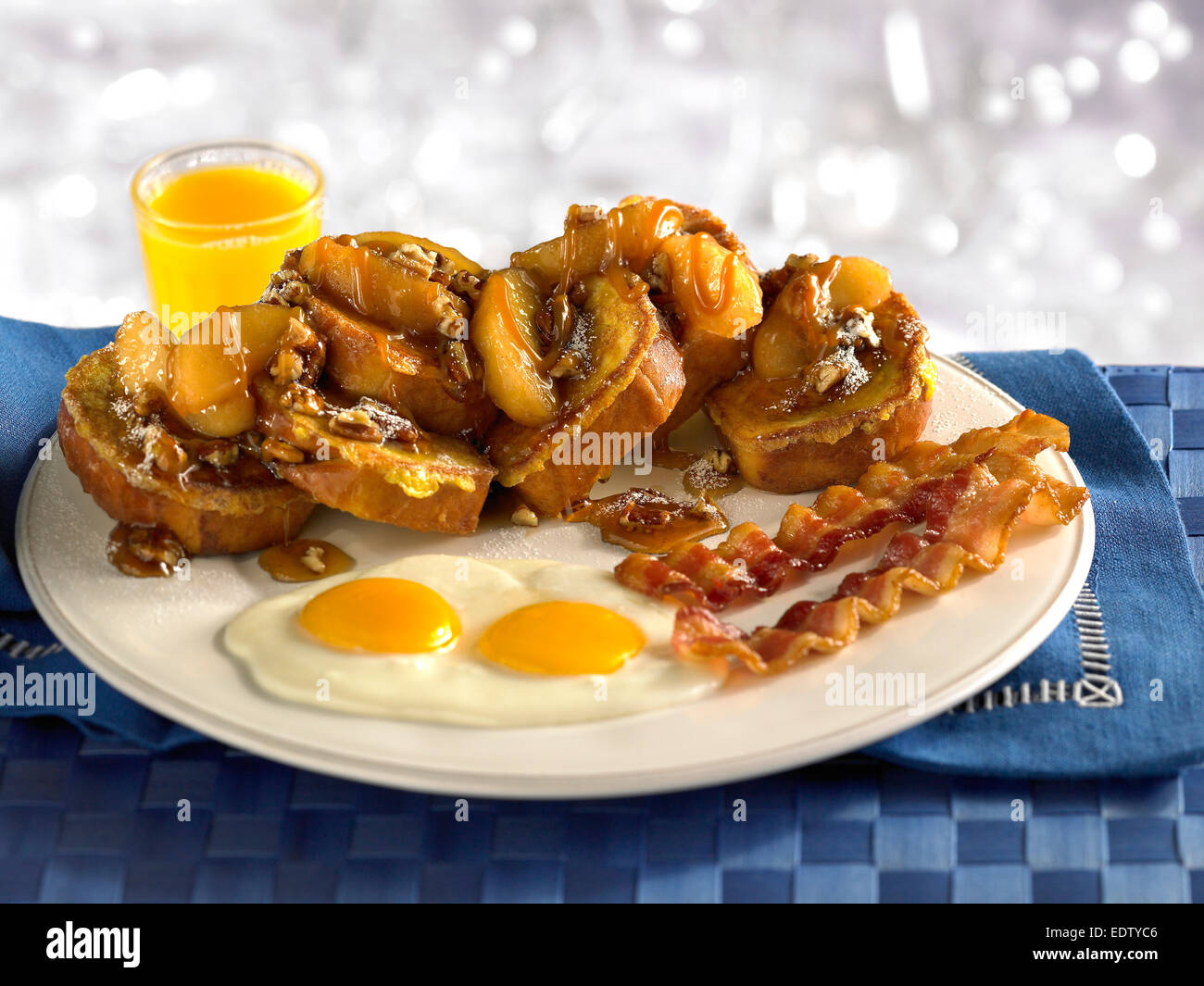 Eggs Bacon Apple French Toast Stock Photo