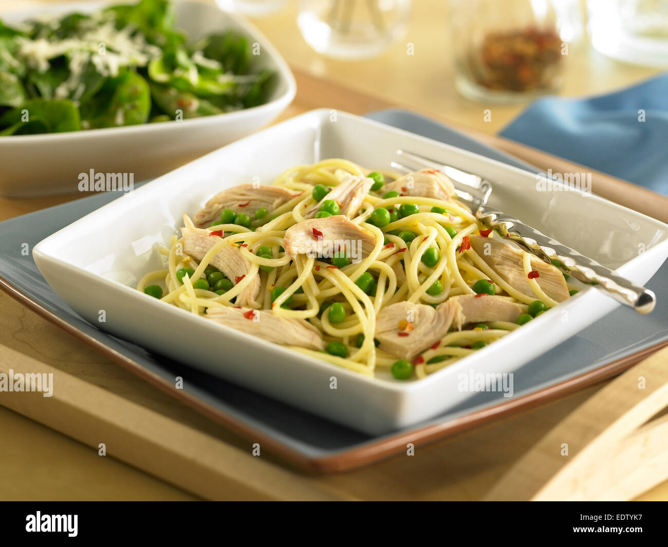 Pasta with Chicken and Peas Stock Photo