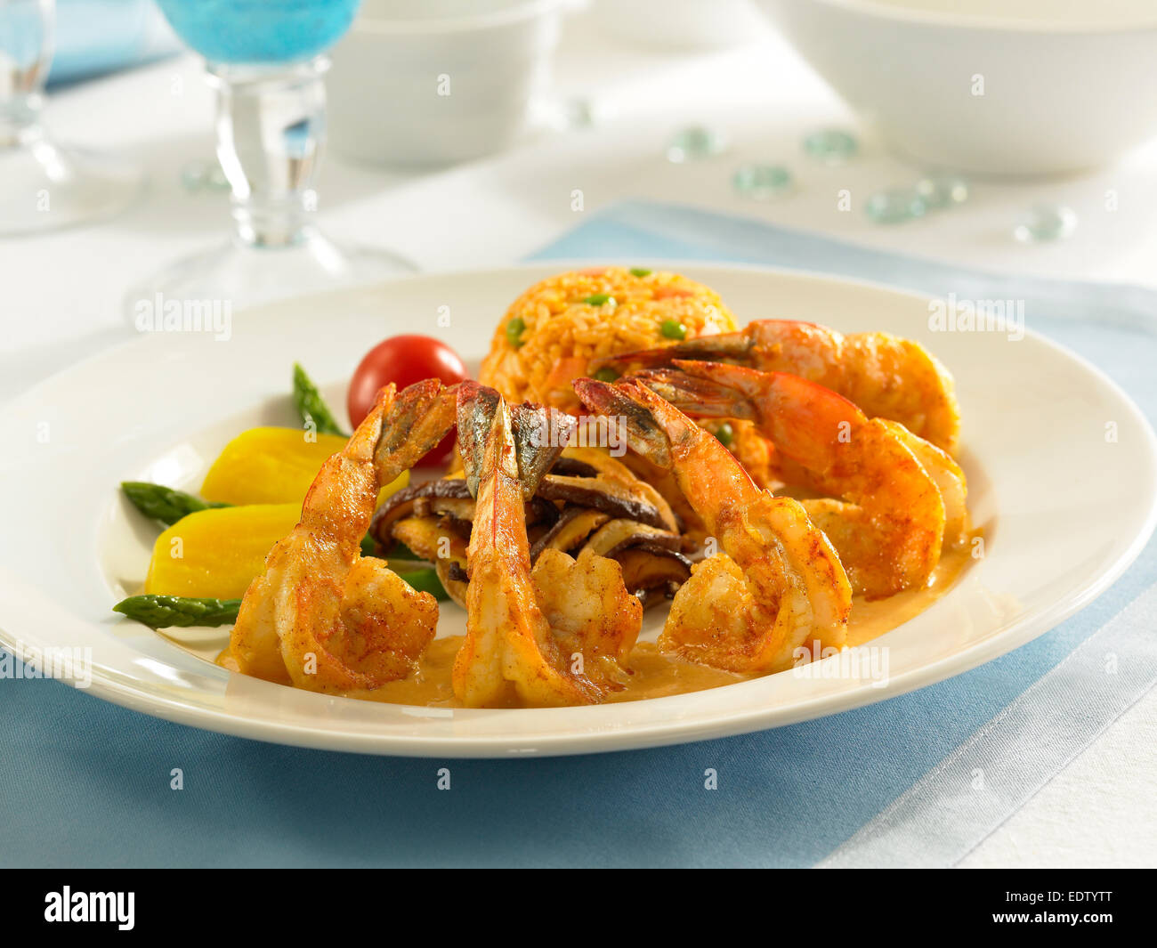 Shrimp with Spanish Rice Stock Photo