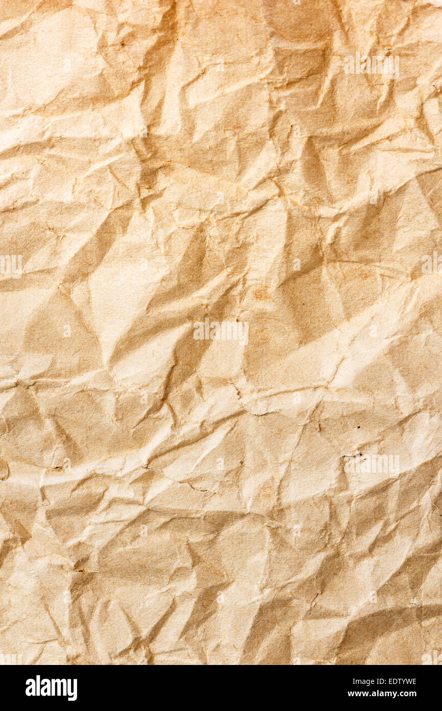 The texture of old brown crumpled paper Stock Photo