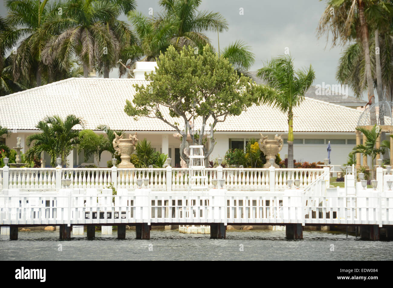 Expensive waterfront home in tropical Florida Stock Photo