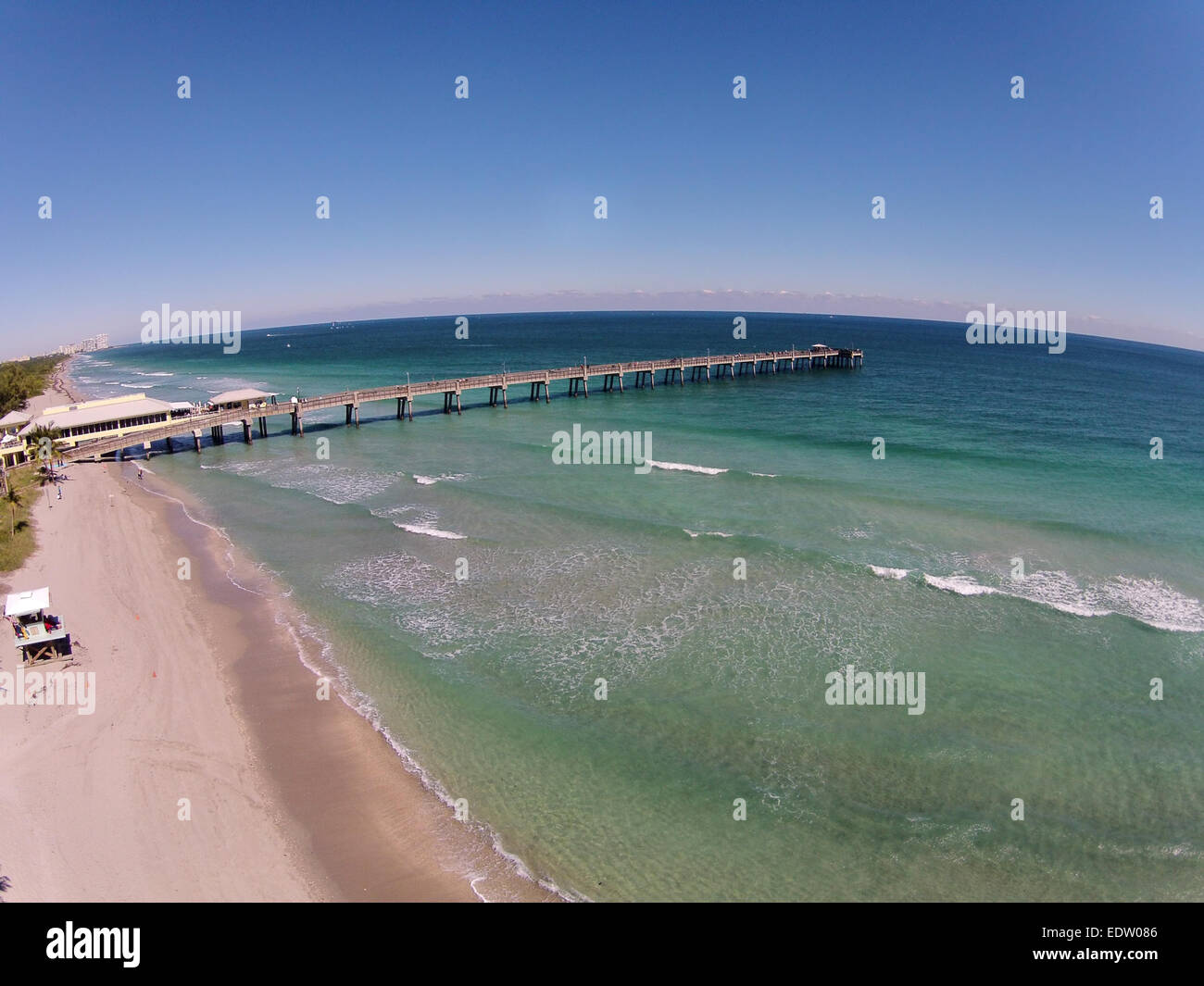Fishing pier in South Florida seen in aerial view Stock Photo