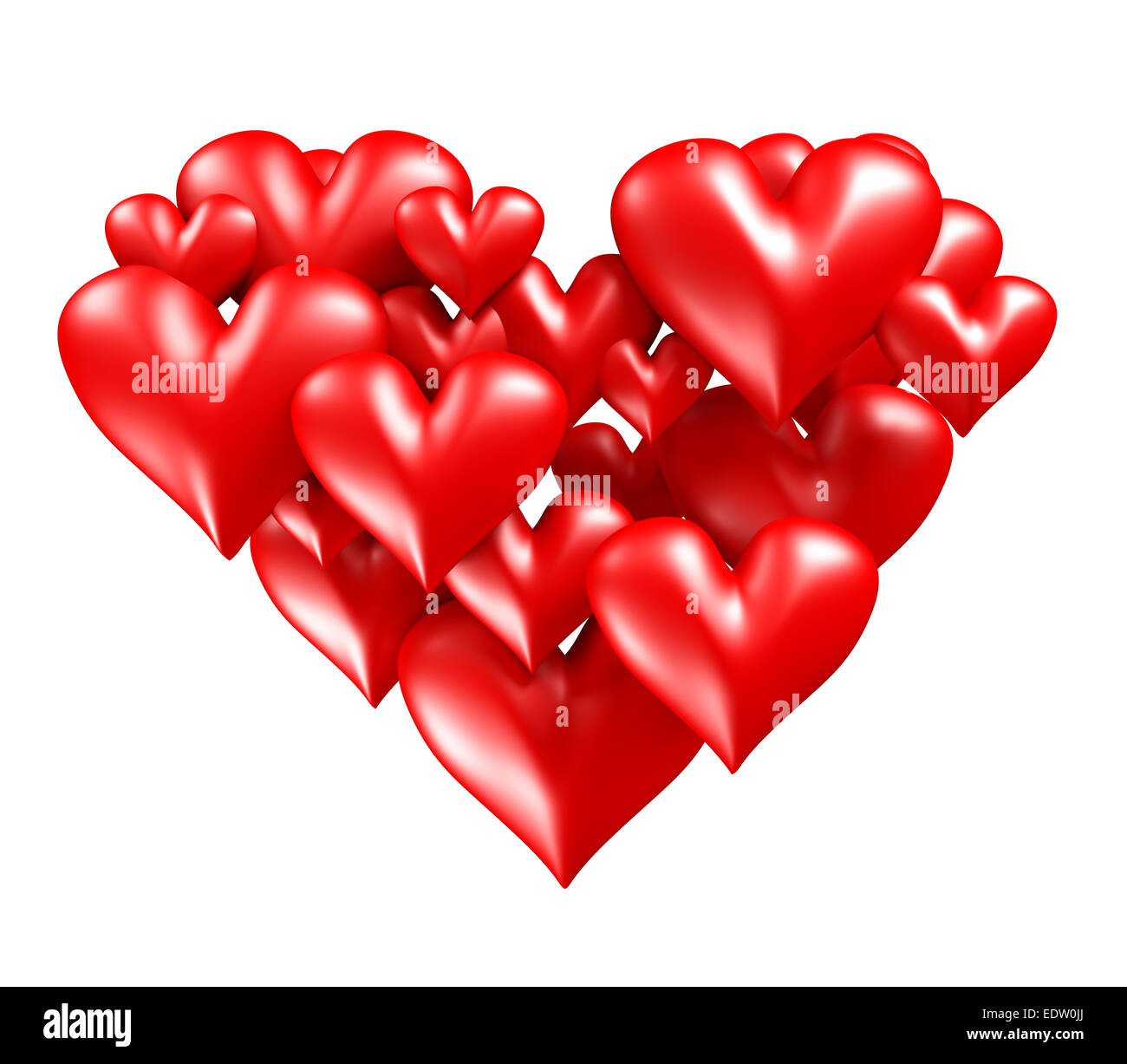 Red hearts in heart shape Stock Photo