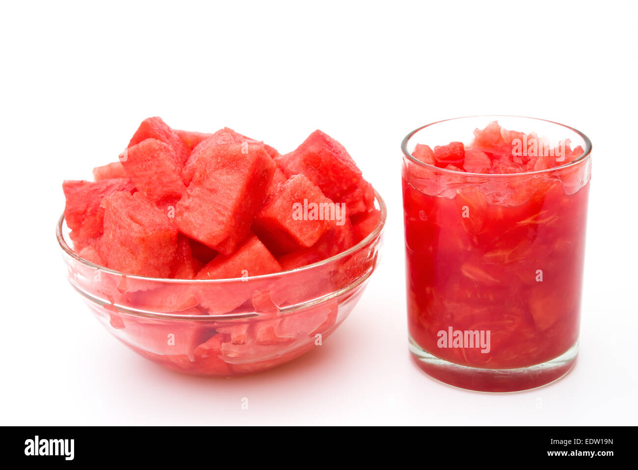 bowl and cup of watermelon on a white background Stock Photo Alamy