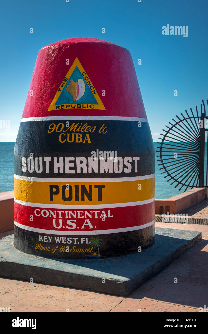 Marker at the Southernmost Point in America, Key West, Florida, USA Stock Photo