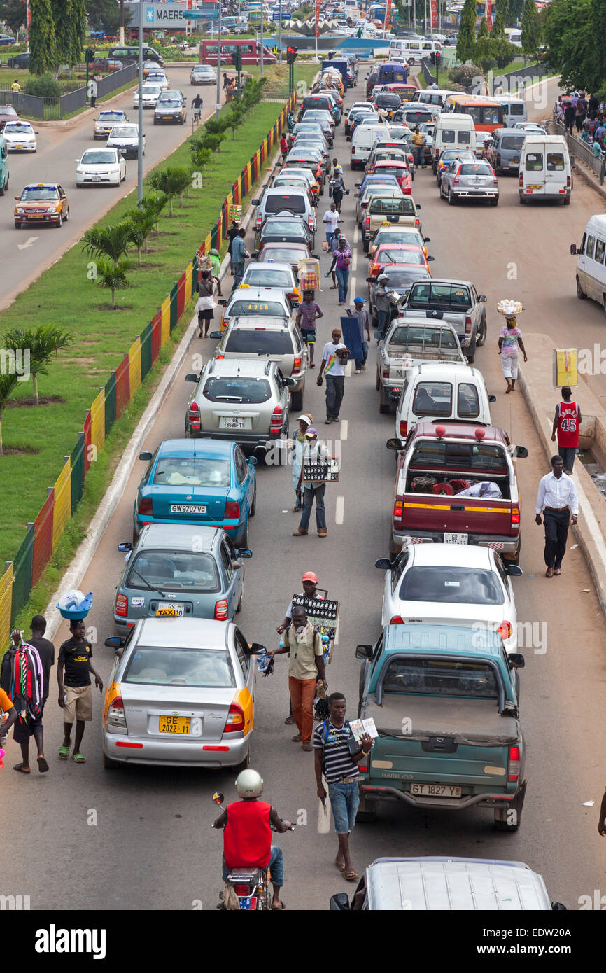 Traffic jam, city centre, Accra, Ghana, Africa Stock Photo