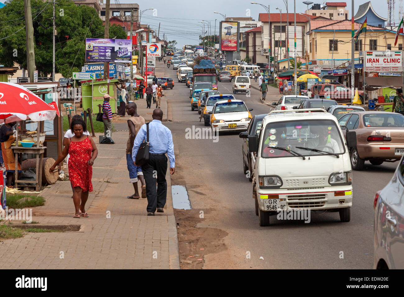 Traffic and pedestrians, Accra, Ghana, Africa Stock Photo