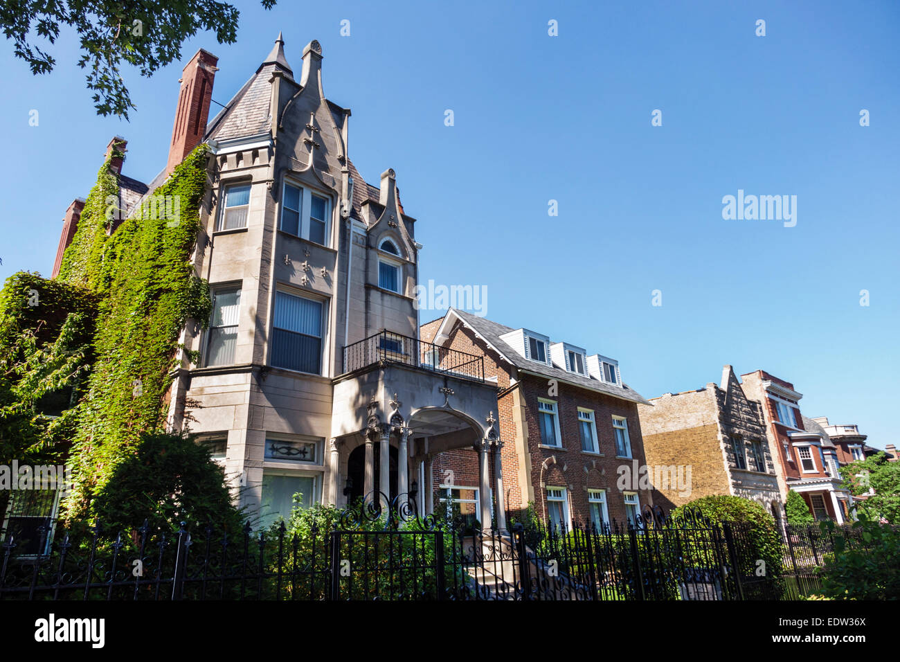 Chicago Illinois,South Side,South Woodlawn Avenue,houses,homes,mansions,IL140907031 Stock Photo