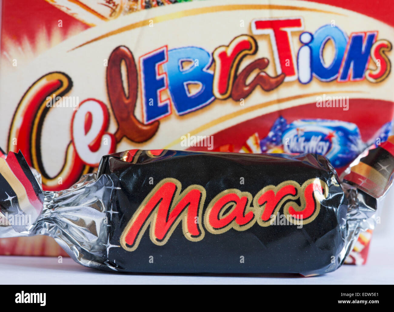Mars chocolate removed from box of Celebrations chocolates Stock Photo