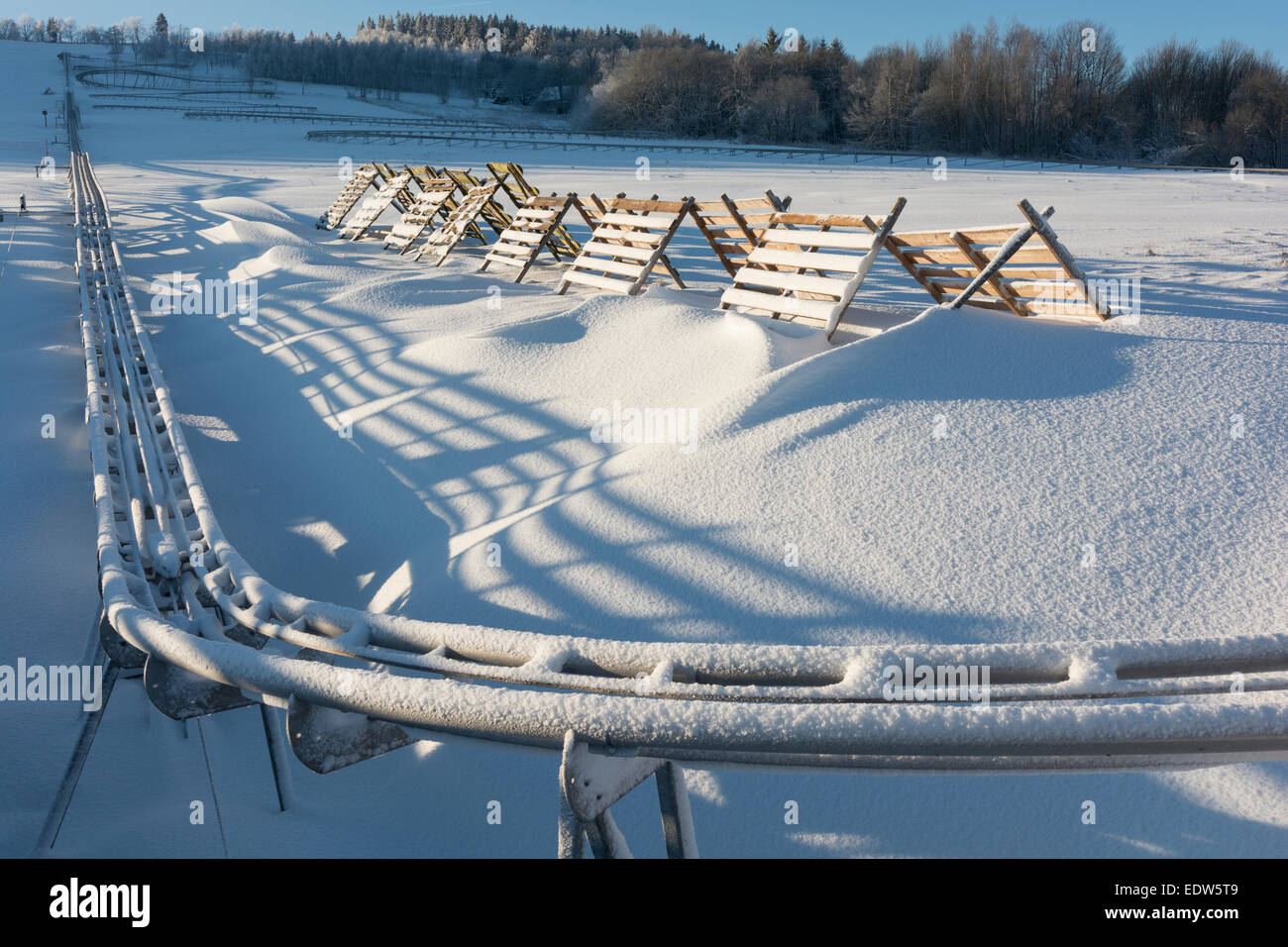 Winter view on bobsled track in Jizera mountains Stock Photo