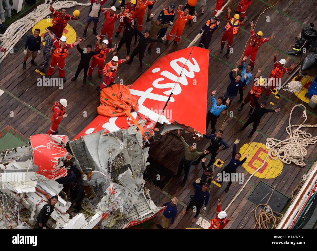 Java Sea. 10th Jan, 2015. The tail section of crashed AirAsia flight ...